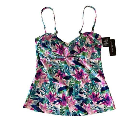 Island‎ Escape Women's Tahiti Ruffled Tankini Swim Top Size 8 NWT - Picture 1 of 5
